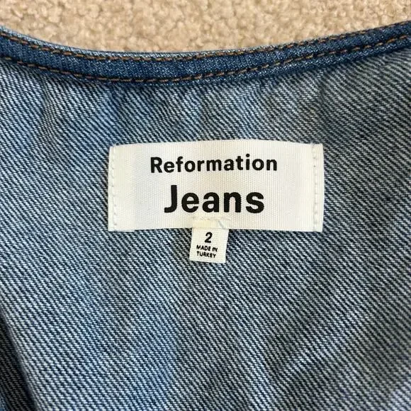Reformation Jeans Jaime Denim Mini Dress V-Neck Dar Wash Indigo Womens Size 2 - Picture 7 of 8